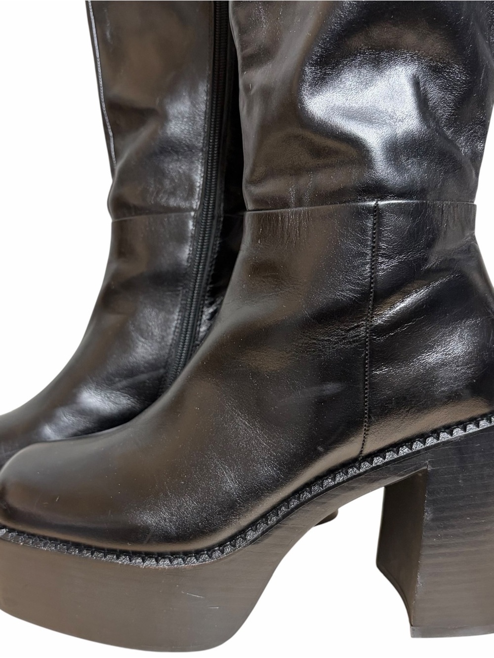 Jeffrey Campbell The Band Black Knee High Square Toe Platform Boots - Picture 7 of 12